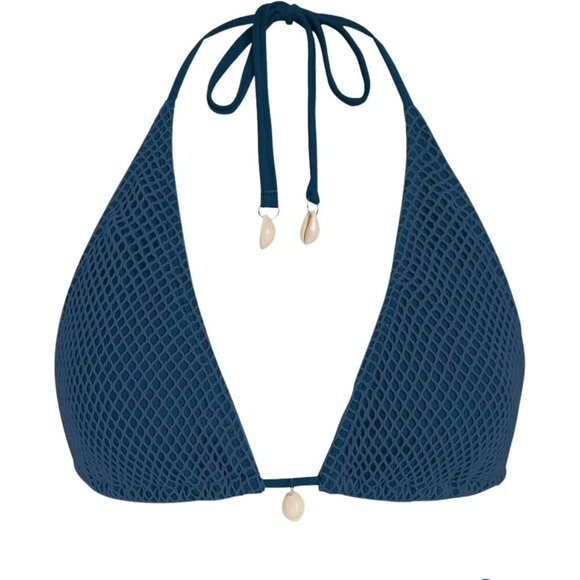 🆕Women Blue Triangle Bikini Top Fishnet Tie Back String Swimsuit Bathing Suit - Picture 1 of 4